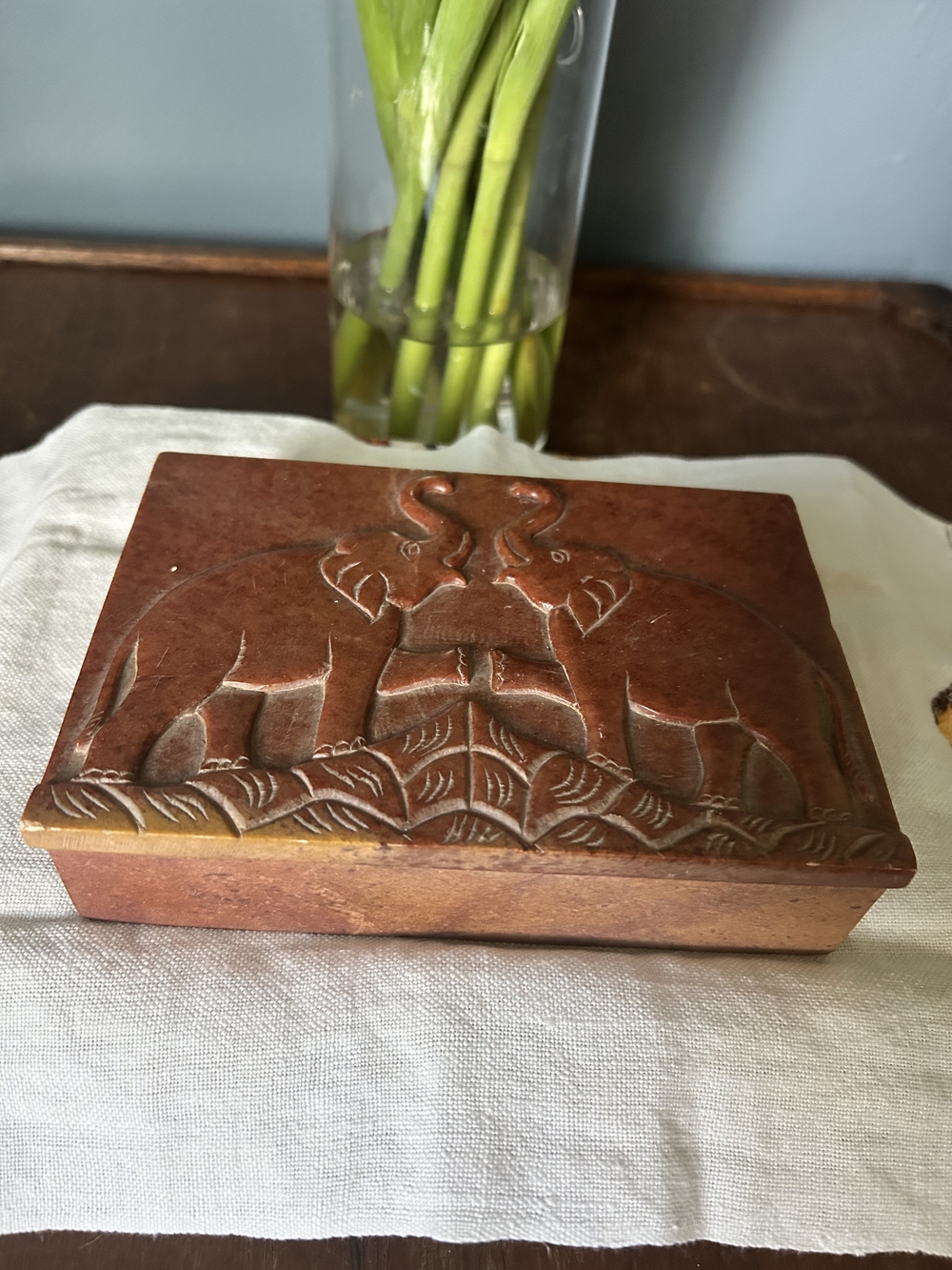 Vintage Carved Stone Elephant Box | Trinket Box with Lid
